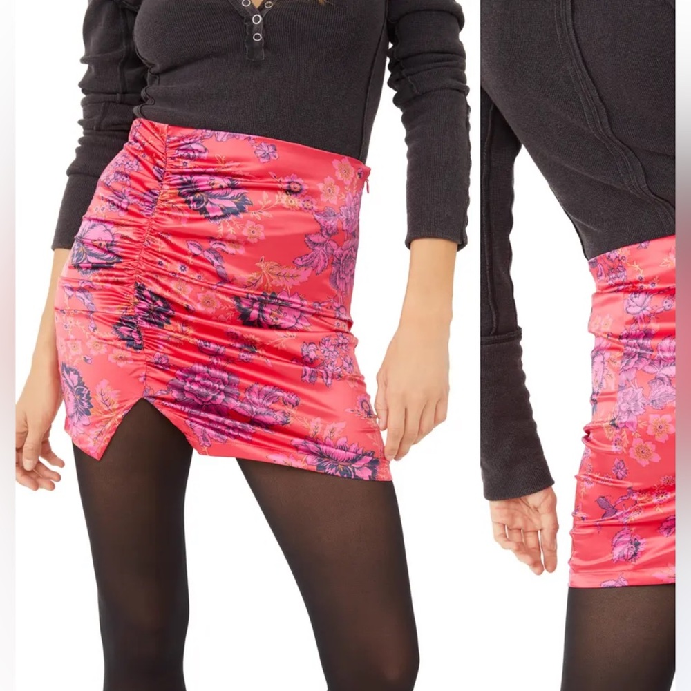 NWT Free People Pink with flowers mini skirt size 0 - Picture 3 of 10